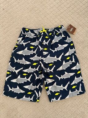 NWT Tea Collection Navy Shark Print Swim Trunks